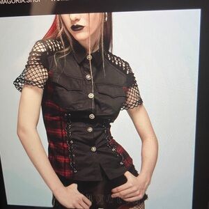 Punk Rave Black and Red Women's Button Down Shirt